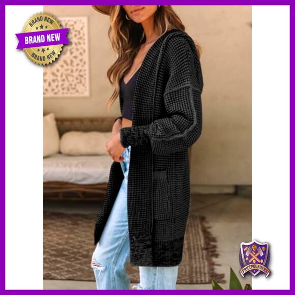 Oversized Hooded Cardigan Chunky Knit Open Front Sweater Coat Fall Fashion - Picture 3 of 7